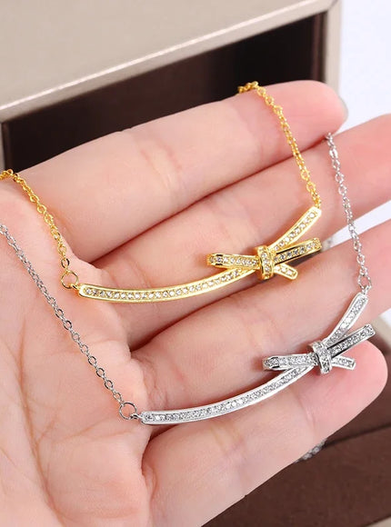 KissIcon Exquisite Bow Zircon Necklace - 925 Silver Plated