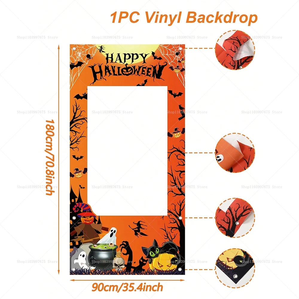 Happy Halloween Party Decorations Photo Booth Frame Props Pumpkin Ghost Bats Birthday Decor Background Banner Party Supplies