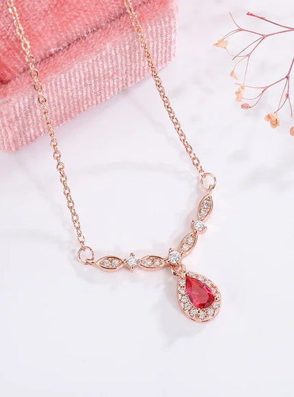 KissIcon 18K Gold Red Zircon Smile Pendant - Bridal Jewelry