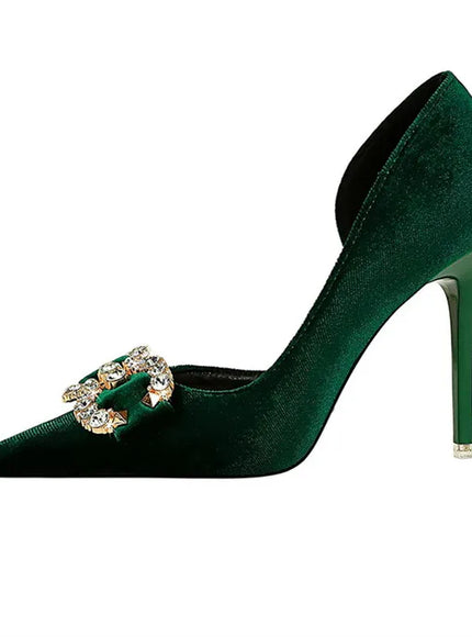 Fashion Women High Heel Rhinestone Buckle Bow Green