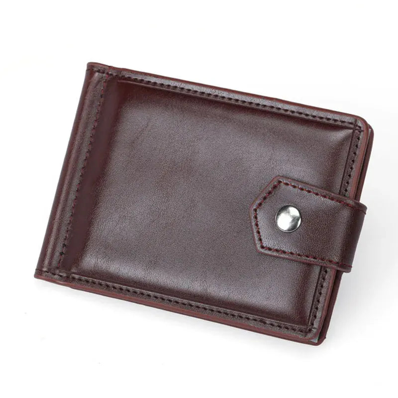New Small Men's Leather Wallet With Coin Pocket Money Clip 5 Credit Card Slots A Metal Clamp ID Cash Holder Purse For Male