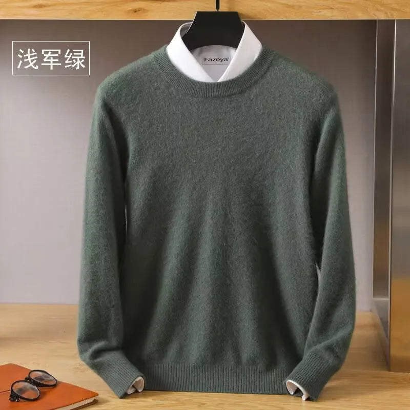 Autumn Winter New Men's Sweater Round Neck Loose Pullover Knitted Sweater Casual Solid Color Thickened 100% Mink Cashmeresweater