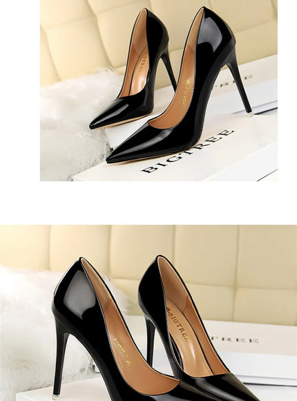 Fashion Metal Women Patent Leather Shallow Mouth Thin