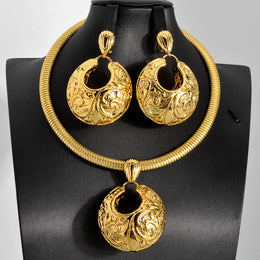 Gold Color Collar Necklace Earrings Jewelry Set For Women Dubai Africa Luxury Quality Jewellery Party Wedding Accessories