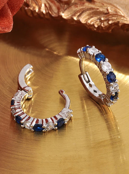 KissIcon Silver Plated Blue Zircon Stud Earrings - Party