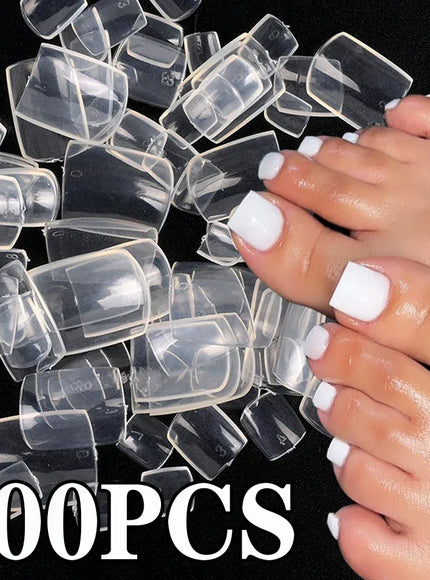 KissIcon False Toe Nails 100Pcs Natural White Clear