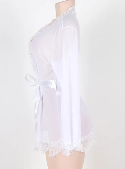 High Quality Women's Sheer Mesh Robe Set Transparent V Neck Sleepwear Nightgown Plus Size Sexy Babydoll Lingerie with Panties