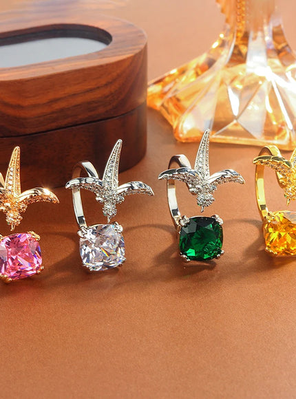 KissIcon 2025 Adjustable CZ Bird Ring For Women - Sparkling