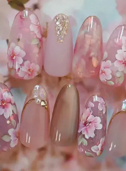 KissIcon False Nails Press On Almond Flower Bow
