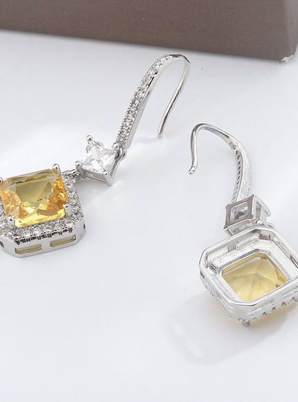 KissIcon S925 Silver Plated Earrings - Yellow CZ Dangle