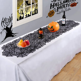 Halloween Table Runner Tablecloth Spider Web Halloween Black Fireplace Mantel Cover for Home Party Halloween Decoration
