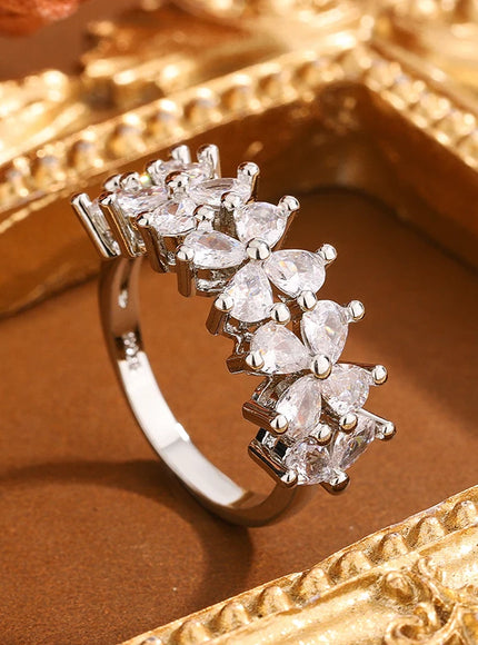 KissIcon Dainty CZ Clover Ring - 925 Silver Plated Luck