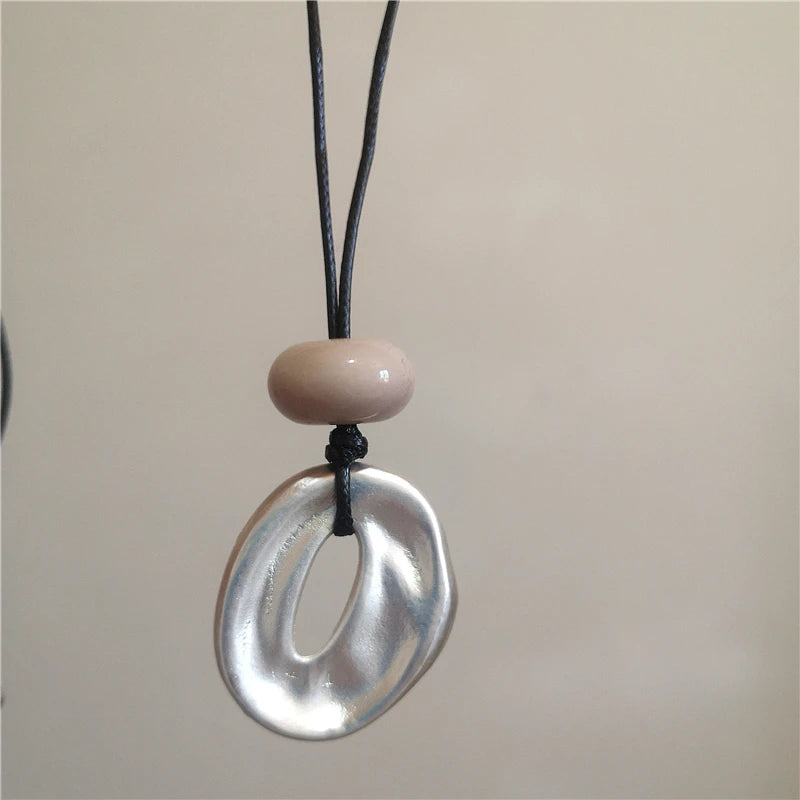 Geometric Irregular Metal Vortex Cross Pendant Long Rope Chain Beaded Necklace For Men Women Sweater Chain Jewelry Accessories