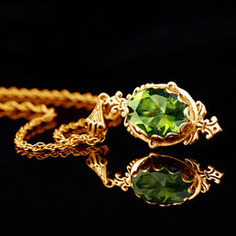 Summer Oval Green Peridot Pendant Necklace Yellow Gold Jewelry For Woman Stone Jewellery Luxury Lover Gift