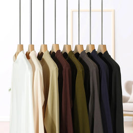 2026 New Men's Casual Solid Color High Collar Velvet Long Sleeve T-shirt Spring and Autumn Versatile Comfortable Top