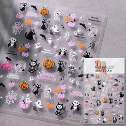 5D Skeleton Bat Halloween Nail Art Stickers y2k Black Bat White Skull Adhesive Emobossed Nail Decorative Decals Halloween Slider