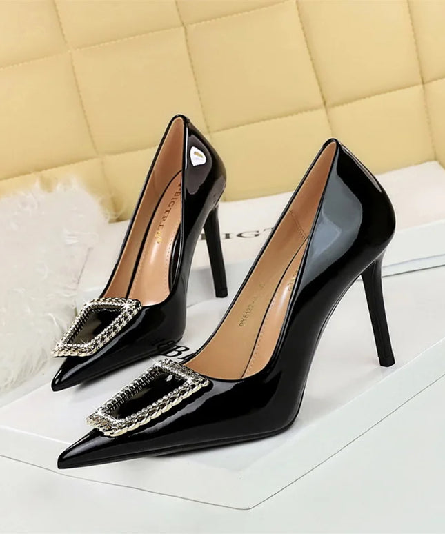 Woman 10cm High Heels Patent Leather Shallow Mouth
