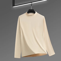 2026 New Men's Casual Solid Color High Collar Velvet Long Sleeve T-shirt Spring and Autumn Versatile Comfortable Top