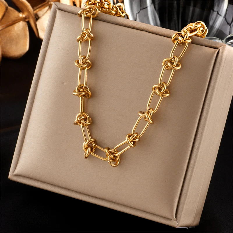 DIEYURO 316L Stainless Steel Gold Silver Color Twist Knot Necklace Bracelets For Womens Girl New Fashion Non-fading Jewelry Set