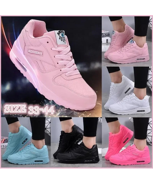 Women Fashion Sneakers Air Cushion Sports Shoes Pu Leather Blue Shoes White Pink Outdoor Walking Jogging Shoes Female Trainers