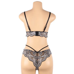 KissICON plus size sexy lingerie lace cross band embroidery decoration sexy bra panties lingerie set wholesale from M-5XL