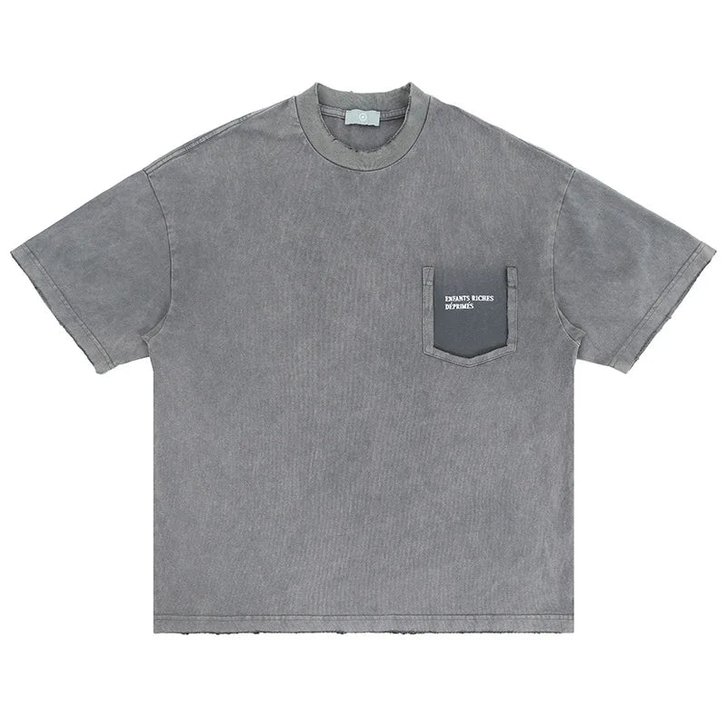 2044ss Summer Men T Shirts Women Unisex Streetwear Tee Retro Casual Cotton Embroidered T shirt Tee Gray