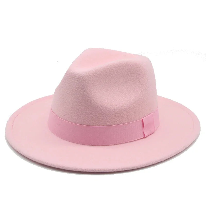 Fedora Hat Women Winter Hats for Women Ribbon Band Men's Hat Wide Brim Classic Beige Wedding Church Bowler New Cap Chapeau Femme