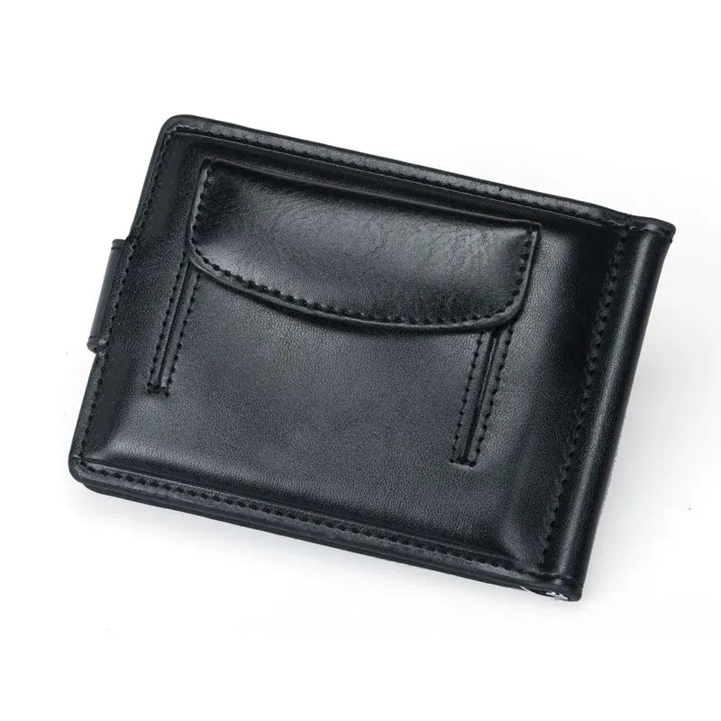 New Small Men's Leather Wallet With Coin Pocket Money Clip 5 Credit Card Slots A Metal Clamp ID Cash Holder Purse For Male
