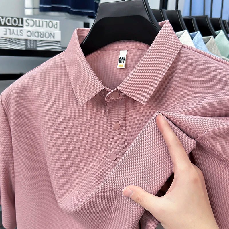 2025 Men's Sporty Polo Waffle Shirt | Moisture-Wicking Golf Tennis Top Sizes S-5XL, Snap Buttons, 7A Antibacterial High Quality