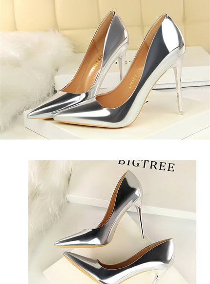 Fashion Metal Women Patent Leather Shallow Mouth Thin
