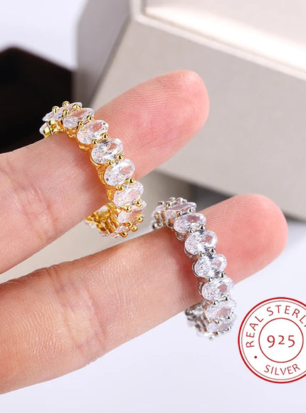 KissIcon Luxury White Crystal Ring 925 Silver Oval Zircon