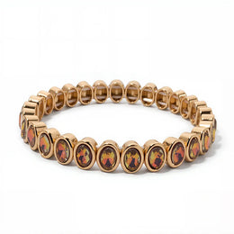 KissICON SL-0436-18 / China Mainland / 52-54mm 6x8mm Enamel Crystal Bracelets For Women Gold Color Zirconia Rhombus Bead Elastic Bangle