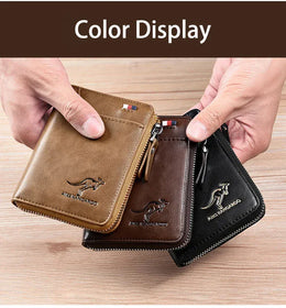 Mens RFID Protected Leather Wallet - Luxury Zippered Card Holder Purse for Business Cards with Elegant Carteira Masculina Style
