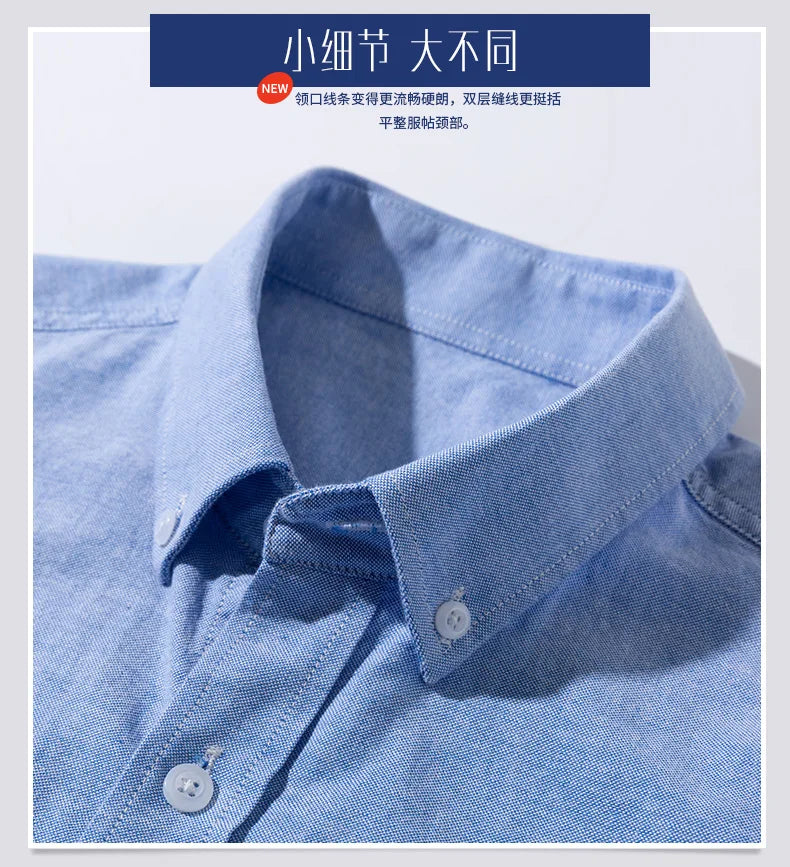 100% Cotton Oxford Shirt Men's Summer short sleeved Sleeve Embroidered Horse Casual Without Pock et Solid Shirt Plus Size S-6XL