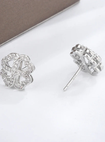 KissIcon 925 Silver Plated Earrings Clover Zircon - Luck