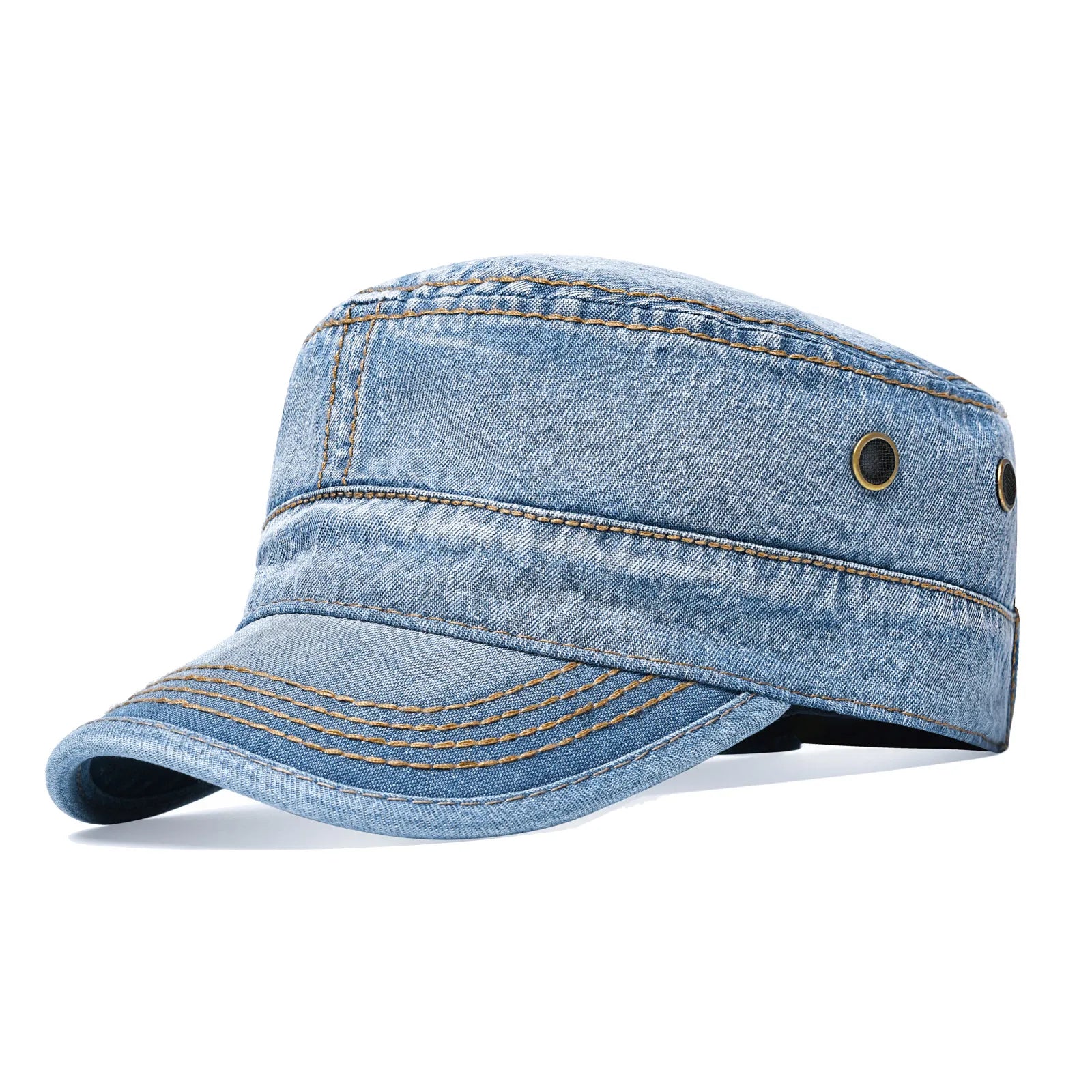 VOBOOM Washed Cotton Military Cadet Army Caps for Men Unique Design Adjustable Vintage Flat Top Hats with Air Hole