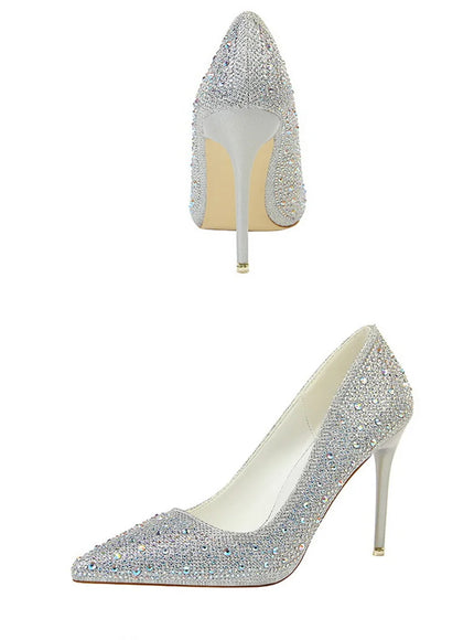 Shallow Mouth Pointed Color Rhinestone Pumps Fashion Wedding