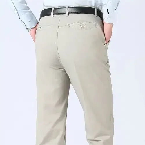 Mens 100% Cotton Summer Thin Autumn Thick Trousers Fashion Brand Cargo Pants Smart Casual Solid Khaki Black Suit Pant GOZBKF