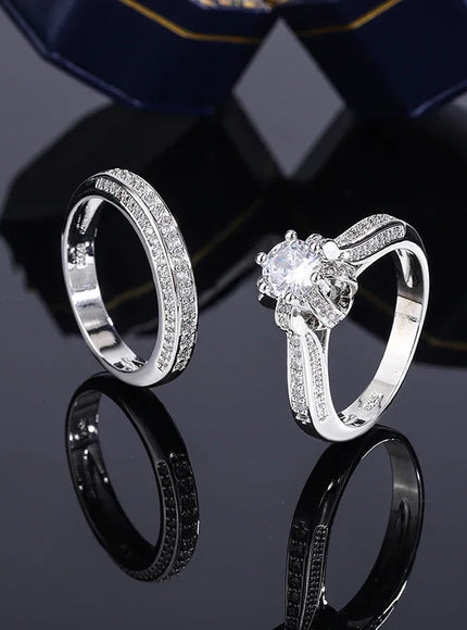 High Quality Crystal Zircon Wedding Ring Set Fashion Big Stone Finger Ring Promise Bridal Engagement S925 Silver Rings for Women
