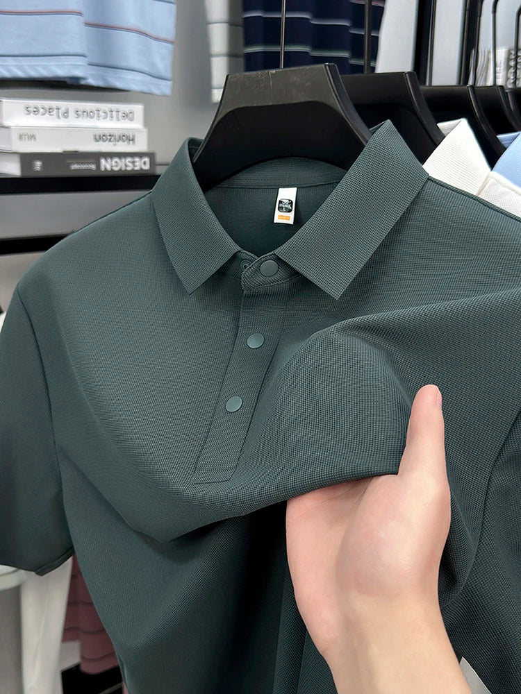 2025 Men's Sporty Polo Waffle Shirt | Moisture-Wicking Golf Tennis Top Sizes S-5XL, Snap Buttons, 7A Antibacterial High Quality
