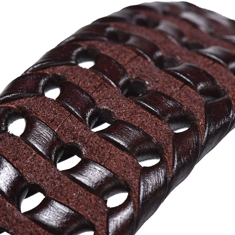 Men Genuine Leather Braided Belts Webbing High Quality Braided Vintage Belt for Men Gold Pin Buckle Casual for Jeans Strap