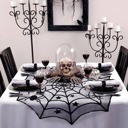Halloween Table Runner Tablecloth Spider Web Halloween Black Fireplace Mantel Cover for Home Party Halloween Decoration