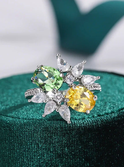 925 Silver Plated Non-tarnish High Quality  Green Yellow Zirconia Ladies Ring Luxury Party Jewellery Wedding Birthday Gift