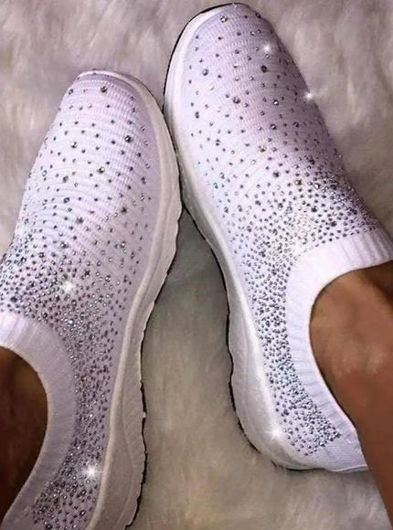 Women's Glitter Sneakers Slip-on EVA Elastic Topline Mesh Fashion Bling Sports Shoes Running Shoes for Gym
