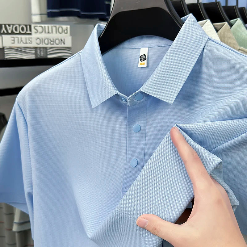 2025 Men's Sporty Polo Waffle Shirt | Moisture-Wicking Golf Tennis Top Sizes S-5XL, Snap Buttons, 7A Antibacterial High Quality