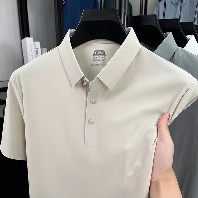 Men's Seamless Polo Shirt - Breathable Nylon-Spandex Blend, Reinforced Collar & Matching Buttons (12 Colors, M-4XL)