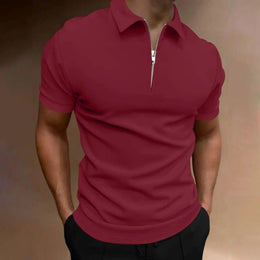 Men's polo shirt solid color short-sleeved zipper lapel T-shirt casual top