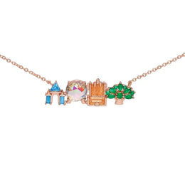 18K Gold Plated Colored Zircon Inlaid Amusement Park Pendant Necklace Cute Sweet Design Versatile Fashion Jewelry Girl 's Gift