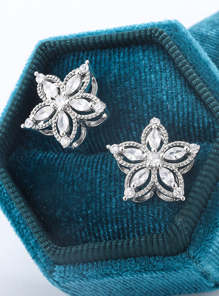 KissIcon Exquisite 925 Silver Flower Earrings - Zircon Glow