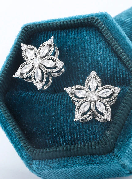 KissIcon Exquisite 925 Silver Flower Earrings - Zircon Glow